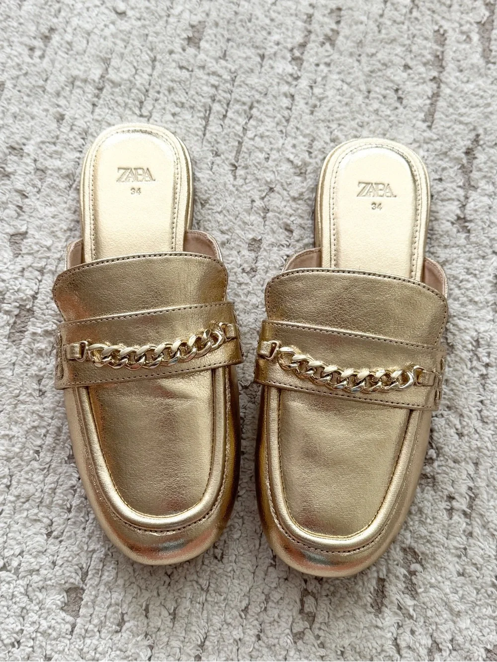 Zara Gold Metallic Chain-Accent Kids Slip-On Mule